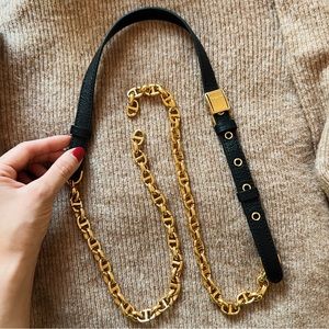 Christian Dior Black/Gold Leather Strap Chain